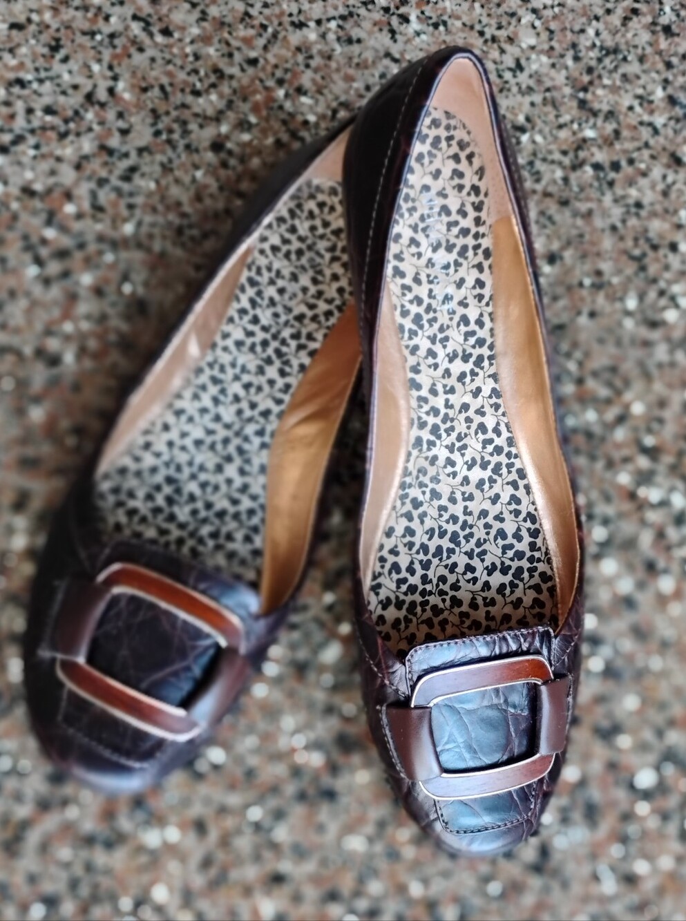 Nine West Dark Brown Crocodile Look Buckle Flats